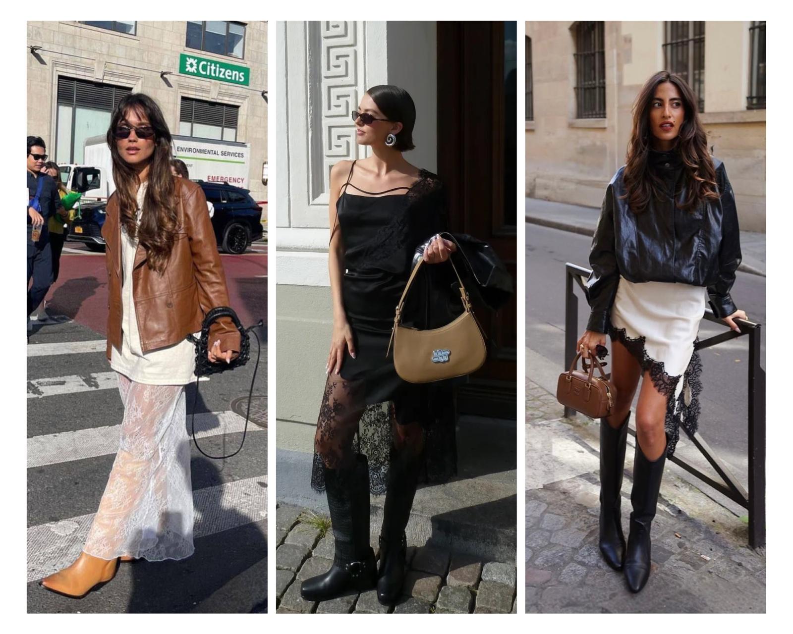 Lace skirt and boots combo with a clean, minimalist aesthetic