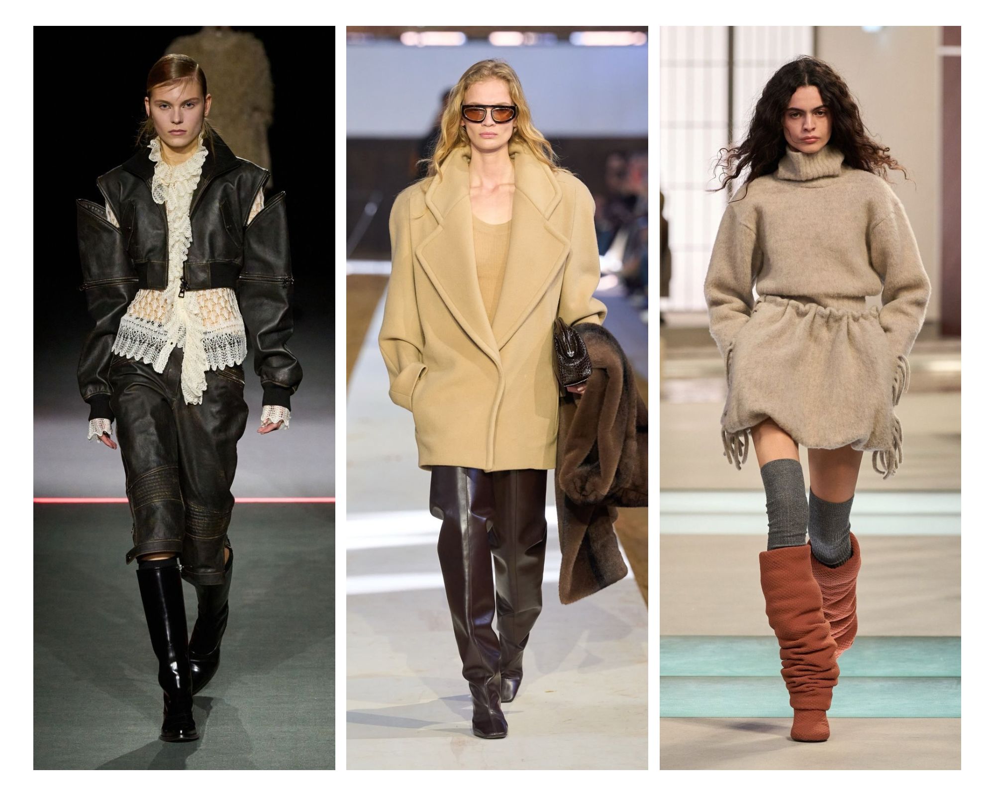 From left to right Christian Dior Fall 2025-Bottega Veneta Fall 2024-Louis Vuitton Fall 2025