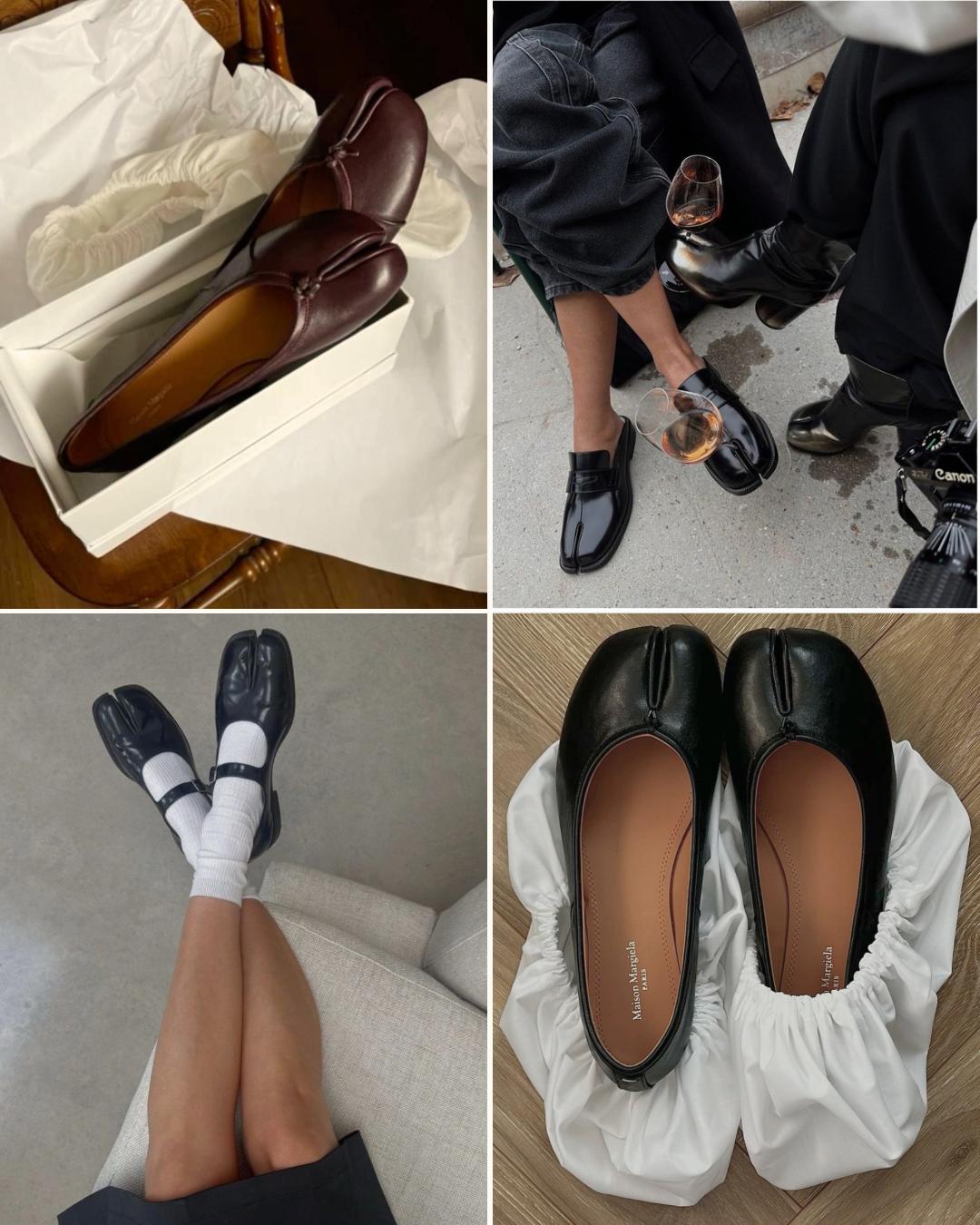 A minimalist high-fashion study of Maison Margiela Tabi flats, showcasing the 'Anatomical Extension' and 'Architectural Sobriety' of the iconic split-toe silhouette in a 2026 editorial setting